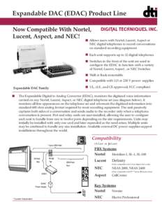 Expandable DAC (EDAC) Product Line Now Compatible With Nortel, Lucent, Aspect, and NEC! ■ Allows users with Nortel, Lucent, Aspect or NEC digital telephones to record conversations
