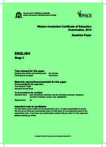 Western Australian Certificate of Education Examination, 2014 Question Paper ENGLISH Stage 2