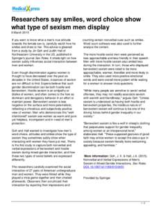 Researchers say smiles, word choice show what type of sexism men display