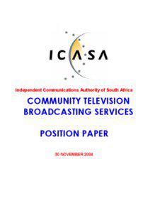 Independent Communications Authority of South Africa  COMMUNITY TELEVISION
