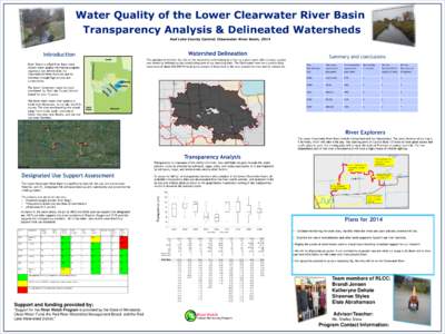 Water Quality of the Lower Clearwater River Basin Transparency Analysis & Delineated Watersheds Red Lake County Central, Clearwater River Basin, 2014 Watershed Delineation