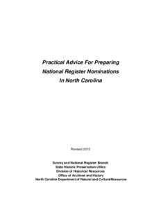 Practical Advice For Preparing National Register Nominations In North Carolina Revised 2015