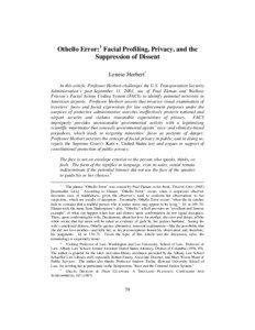 Othello Error:1 Facial Profiling, Privacy, and the Suppression of Dissent Lenese Herbert *