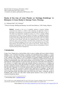 MAT EC Web of Conferences 17, DOI: matecconf5  C Owned by the authors, published by EDP Sciences, 2014  Study of the Use of Lime Plaster on Heritage Buildings’ in