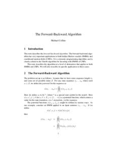 The Forward-Backward Algorithm Michael Collins 1  Introduction