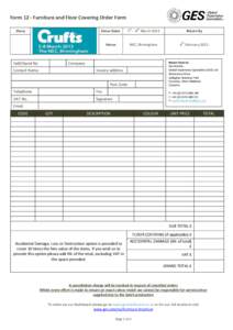 Form 12 - Furniture and Floor Covering Order Form Show Hall/Stand No  th