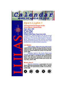 Calendar #[removed], April 4–10, 2005 University of Texas at Austin College of Liberal Arts