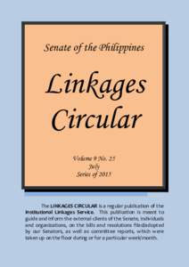 Senate of the Philippines  Linkages Circular Volume 9 No. 25 July