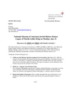 Microsoft Word - MLK Day Media Alert - National Museum of American Jewish History.doc