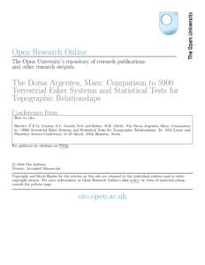 Open Research Online The Open University’s repository of research publications and other research outputs The Dorsa Argentea, Mars: Comparison to 5900 Terrestrial Esker Systems and Statistical Tests for