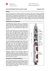Schweizerische Eidgenossenschaft Confédération suisse Confederazione Svizzera  Successful Epsilon Rocket Launch in Japan