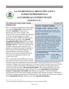 SUPERFUND PROPOSED PLAN, LCP CHEMICALS SUPERFUND SITE, OPERABLE UNIT 1, CITY OF BRUNSWICK, GLYNN COUNTY, GEORGIA.