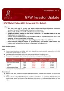 20 DecemberFinancial Services Guide GPW Investor Update GPW Market Update: 2013 Review and 2014 Outlook