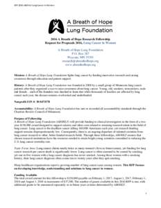 RFP 2016 ABOHLF Lung Cancer in WomenA Breath of Hope Research Fellowship Request for Proposals 2016, Lung Cancer in Women A Breath of Hope Lung Foundation P.O. Box 387
