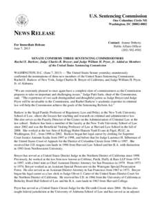 News Release: Senate Confirms Three Sentencing Commissioners - June 7, 2013