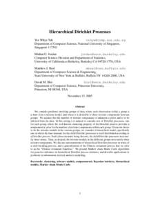 Hierarchical Dirichlet Processes Yee Whye Teh [removed] Department of Computer Science, National University of Singapore, Singapore[removed]Michael I. Jordan