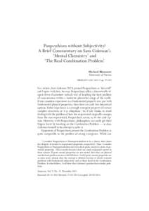 Panpsychism without Subjectivity? A Brief Commentary on Sam Coleman’s ‘Mental Chemistry’ and ‘The Real Combination Problem’ Michael Blamauer University of Vienna