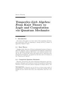 Samson Abramsky  Temperley-Lieb Algebra: From Knot Theory to Logic and Computation via Quantum Mechanics
