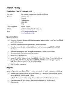 Andrew Findlay Curriculum Vitae to October 2011 Full title Dr Andrew Findlay BSc PhD MIET CEng