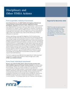Disciplinary and Other FINRA Actions Firm Suspended, Individual Sanctioned Aura Financial Services, Inc (CRD® #42822, Birmingham, Alabama) and Timothy Michael Gautney (CRD #[removed], Registered Principal, Birmingham, Ala