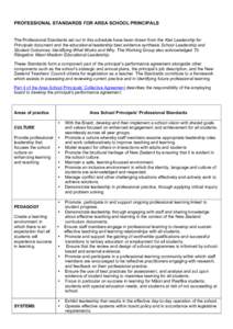 PROFESSIONAL STANDARDS FOR AREA SCHOOL PRINCIPALS  The Professional Standards set out in this schedule have been drawn from the Kiwi Leadership for Principals document and the educational leadership best evidence synthes