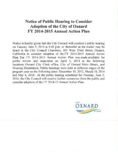Notice of Public Hearing to Consider Adoption of the City of Oxnard FY[removed]Annual Action Plan