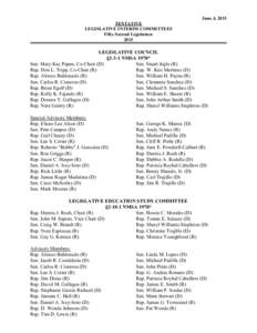 June 4, 2015 TENTATIVE LEGISLATIVE INTERIM COMMITTEES Fifty-Second Legislature 2015