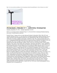 https://www.artswestchester.org/things-to-do/event/opening-weekend-of-peekskill-project-v-the-new-hudson-river-school/  Hudson Valley Center for Contemporary Art presents PEEKSKILL PROJECT V - OPENING WEEKEND Saturday Se