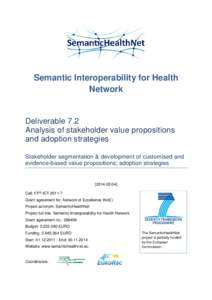 Semantic Interoperability for Health Network Deliverable 7.2 Analysis of stakeholder value propositions and adoption strategies