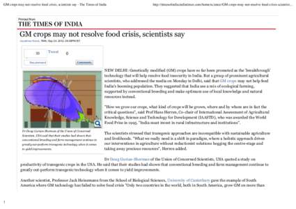 GM crops may not resolve food crisis, scientists say - The Times of India