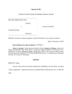 Slip Op[removed]UNITED STATES COURT OF INTERNATIONAL TRADE ________________________________________  MAXCELL BIOSCIENCE, INC.,