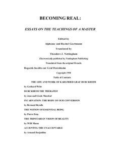 BECOMING REAL: ESSAYS ON THE TEACHINGS OF A MASTER Edited by