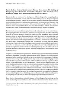 Urban Island Studies - Reviews section  147 Barrie Shelton, Justyna Karakiewicz, & Thomas KvanThe Making of Hong Kong: From Vertical to Volumetric. Abingdon, UK & New York, USA: