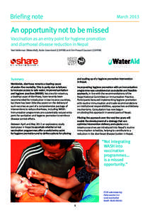 Brieﬁng note  March 2013 Anopportunitynottobemissed Vaccination as an entry point for hygiene promotion