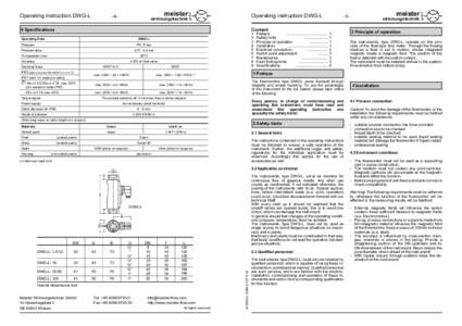 strömungstechnik  Operating instruction DWG-L 9 Specifications