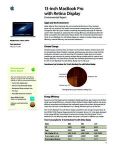 13-inch MacBook Pro with Retina Display Environmental Report Apple and the Environment  Models ME662, ME663, ME697