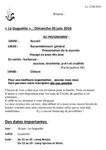 LeBonjour… « La Goguette »… Dimanche 26 juin 2016 AU PROGRAMME :