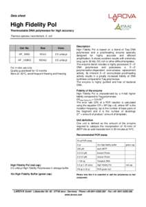 Data sheet  High Fidelity Pol Thermostable DNA polymerase for high accuracy Thermus spezies, recombinant, E. coli