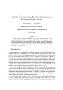 Security of Cryptosystems Based on Class Groups of Imaginary Quadratic Orders Safuat Hamdy Bodo Möller