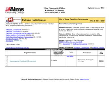 Updated Summer[removed]Aims Community College Radiologic Technology Postsecondary Plan of Study
