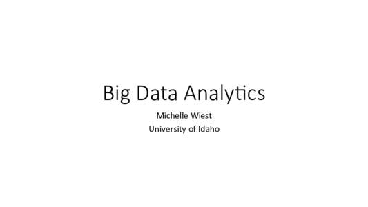 Big  Data  Analy,cs
 Michelle	
  Wiest	
   University	
  of	
  Idaho	
   Analy,cs/Data  Mining/Decision  Support