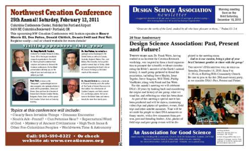 DeSiGn Science ASSociAtion  Northwest Creation Conference newsletter