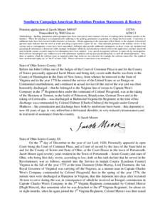 Southern Campaign American Revolution Pension Statements & Rosters Pension application of Jacob Moore S40167 Transcribed by Will Graves f15VA[removed]