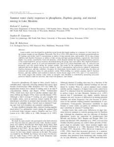 Limnol. Oceanogr., 44(1), 1999, 137–146 q 1999, by the American Society of Limnology and Oceanography, Inc. Summer water clarity responses to phosphorus, Daphnia grazing, and internal mixing in Lake Mendota Richard C. 