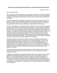 An	
  Open	
  Letter	
  to	
  the	
  Honorable	
  Kathleen	
  Sebelius,	
  U.S.	
  Secretary	
  of	
  Health	
  and	
  Human	
  Services	
   	
   September	
  23,	
  2013	
     Dear Secretary Sebelius
