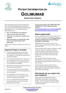 PATIENT INFORMATION ON  GOLIMUMAB (Brand name: Simponi)  This information sheet has been produced by