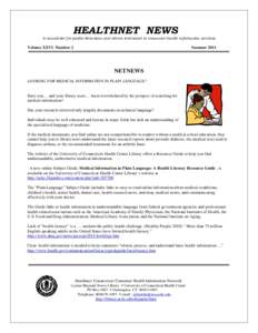 HEALTHNET NEWS  A newsletter for public librarians and others interested in consumer health information services Volume XXVI Number 2
