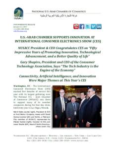 FOR IMMEDIATE RELEASE January 13, 2017 +   U.S.-ARAB CHAMBER SUPPORTS INNOVATION AT