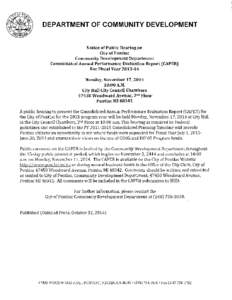DEPARTMENT OF COMMUNITY DEVELOPMENT  Notice of Public Hearing on City of Pontiac Community Development Department Consolidated Annual Performance Evaluation Report (CAPER)