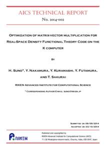 AICS TECHNICAL Report N0Optimization of matrix-vector multiplication for Real-Space Density Functional Theory Code on the K computer